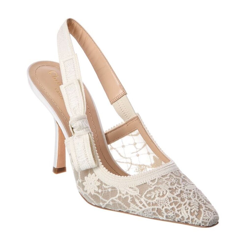 Dior J'adior Lace & Grosgrain Slingback Pump, White